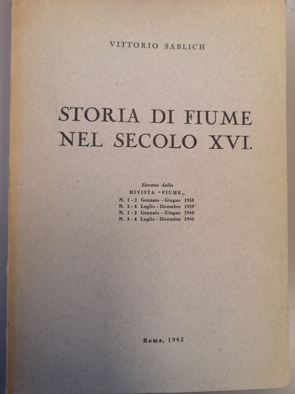 Copertina  Storia di Fiume nel secolo 16.