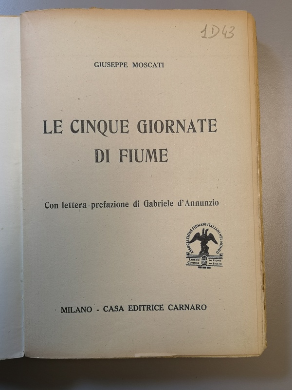 Copertina  Le Cinque Giornate di fiume : Con Lettera prefazione di Gabriele D'annunzio
