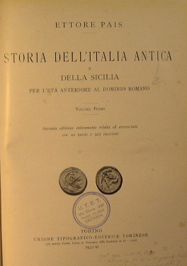 Copertina  1. Storia dell'Italia antica e della Sicilia per l'età anteriore al dominio romano
